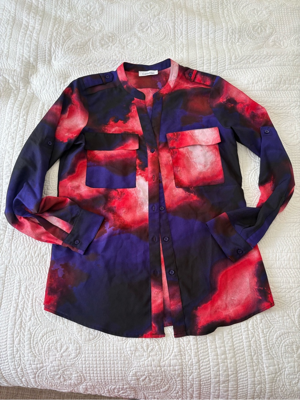 Calvin Klein Red and Purple Watercolor Blouse